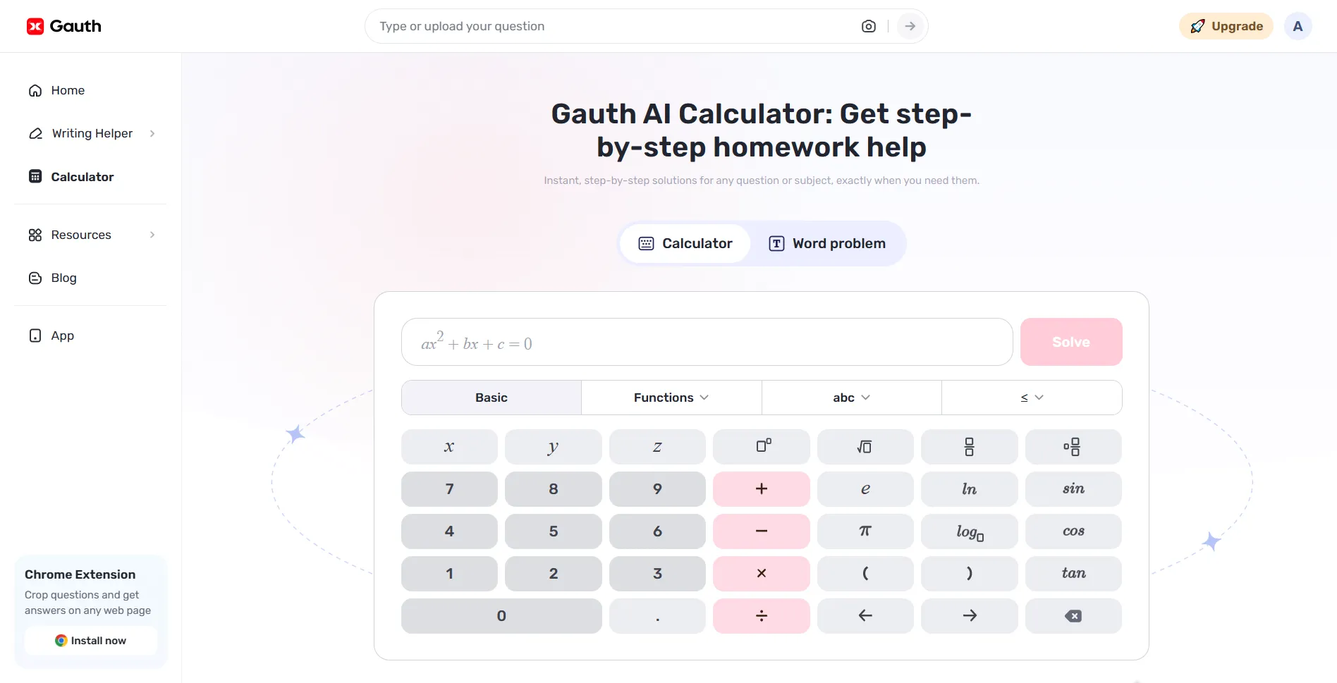 gauth ai calculator website page screenshot