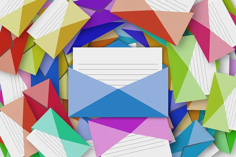 Colorful envelopes representing dynamic and vibrant email design trends for 2025, emphasizing interactivity, personalization, minimalism, and accessibility in email marketing